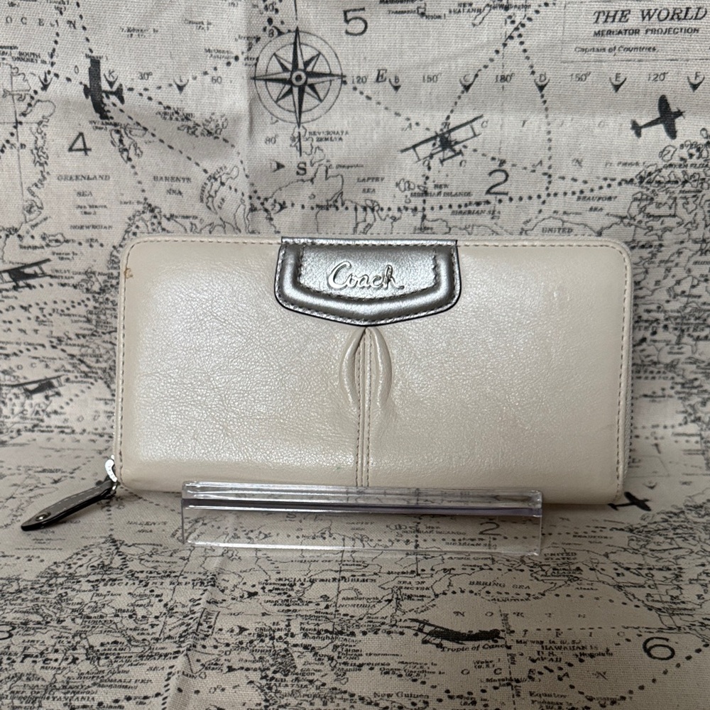 Coach Metallic Silver and Cream Wallet